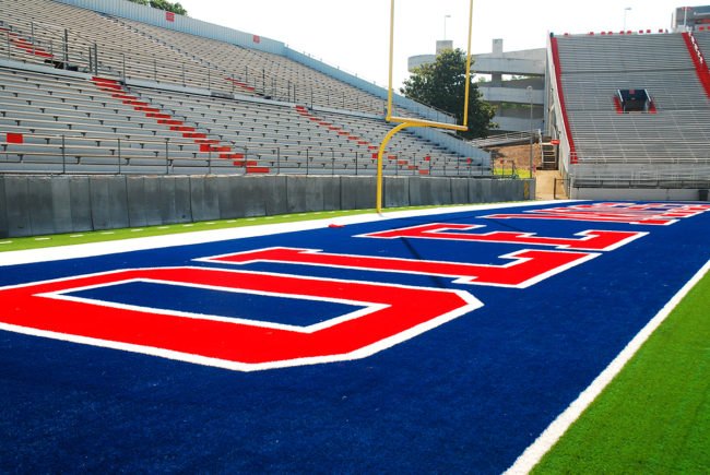 The end zone of Vaught Hemingway Stadium at the University of Mississippi